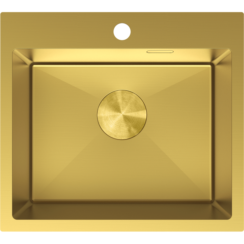 Kjøkkenvask i stål Mexen Solix 500 x 450 mm i gull, sett ovenfra med børstet finish og skarpe kanter.