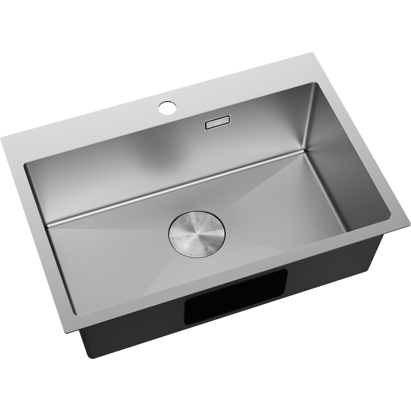 Stål Kjøkkenvask Mexen Solix 650 x 450 mm sett ovenfra med sentrert avløp og hull til blandebatteri.