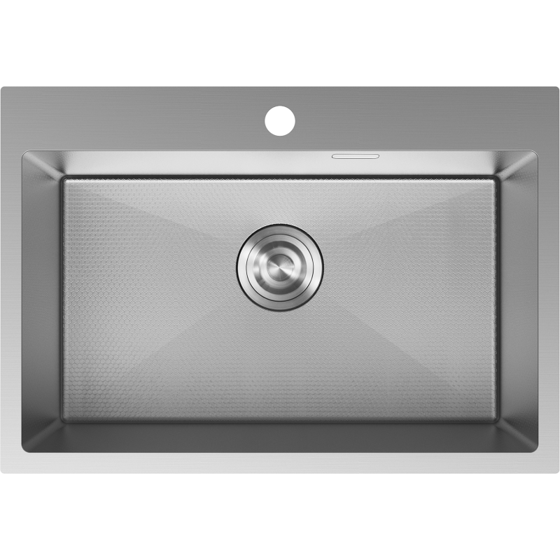 Stålvask Mexen Solix 650 x 450 mm sett ovenfra med teksturert overflate og sentrert avløp.
