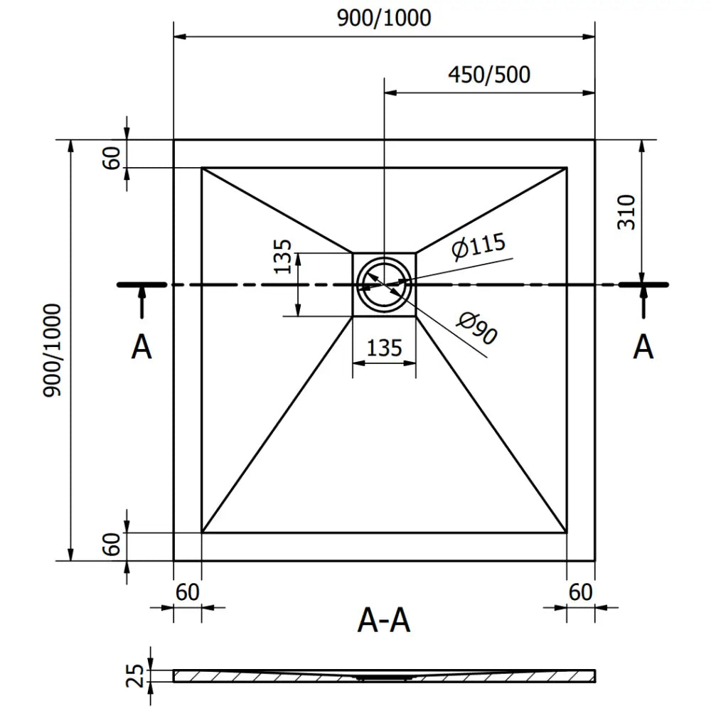 Stone + Kompositt Dusjbrett Kvadratisk 100x100 Cm Svart med Gulldeksel - 44701010-g