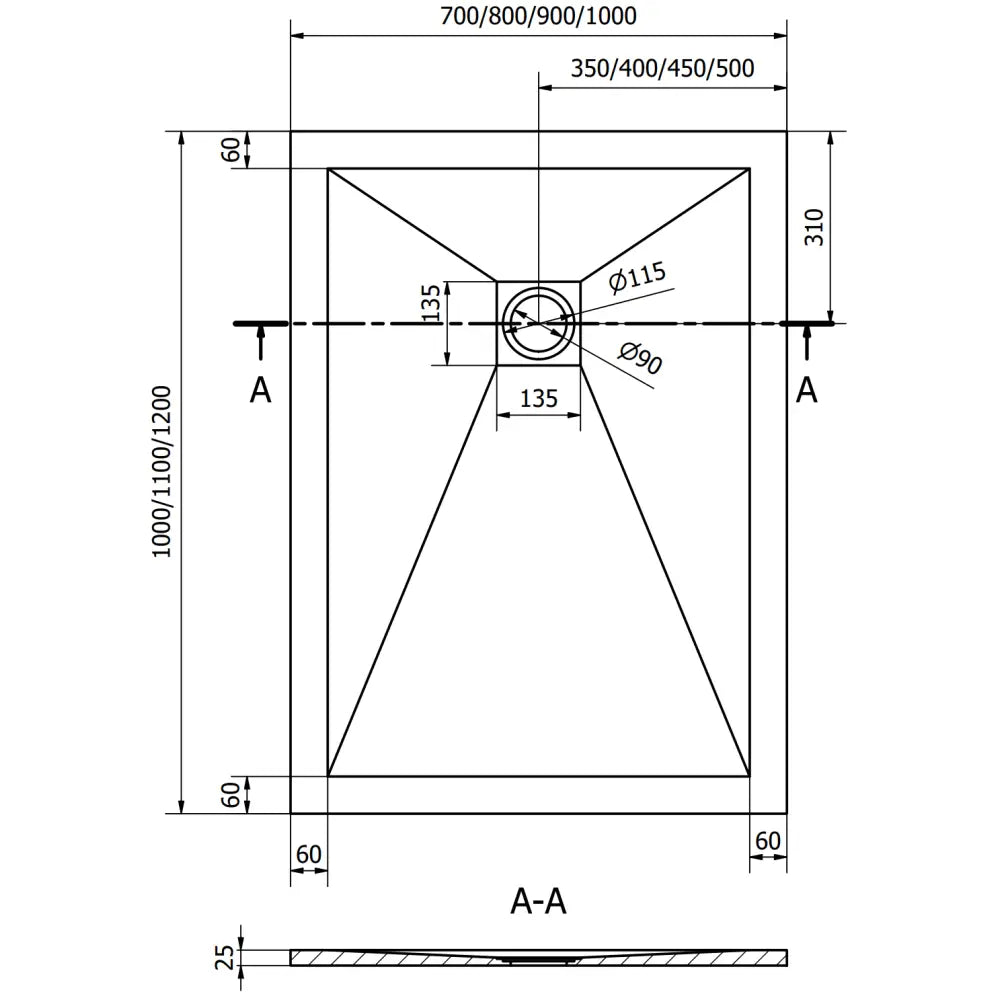 Stone + Kompositt Dusjbrett Rektangulært 100x70 Cm Hvit med Svart Deksel - 44107010-b