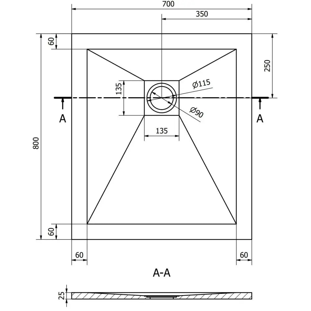 Stone + Kompositt Dusjbrett Rektangulært 80x70 Cm Hvit med Hvit Deksel - 44107080-w