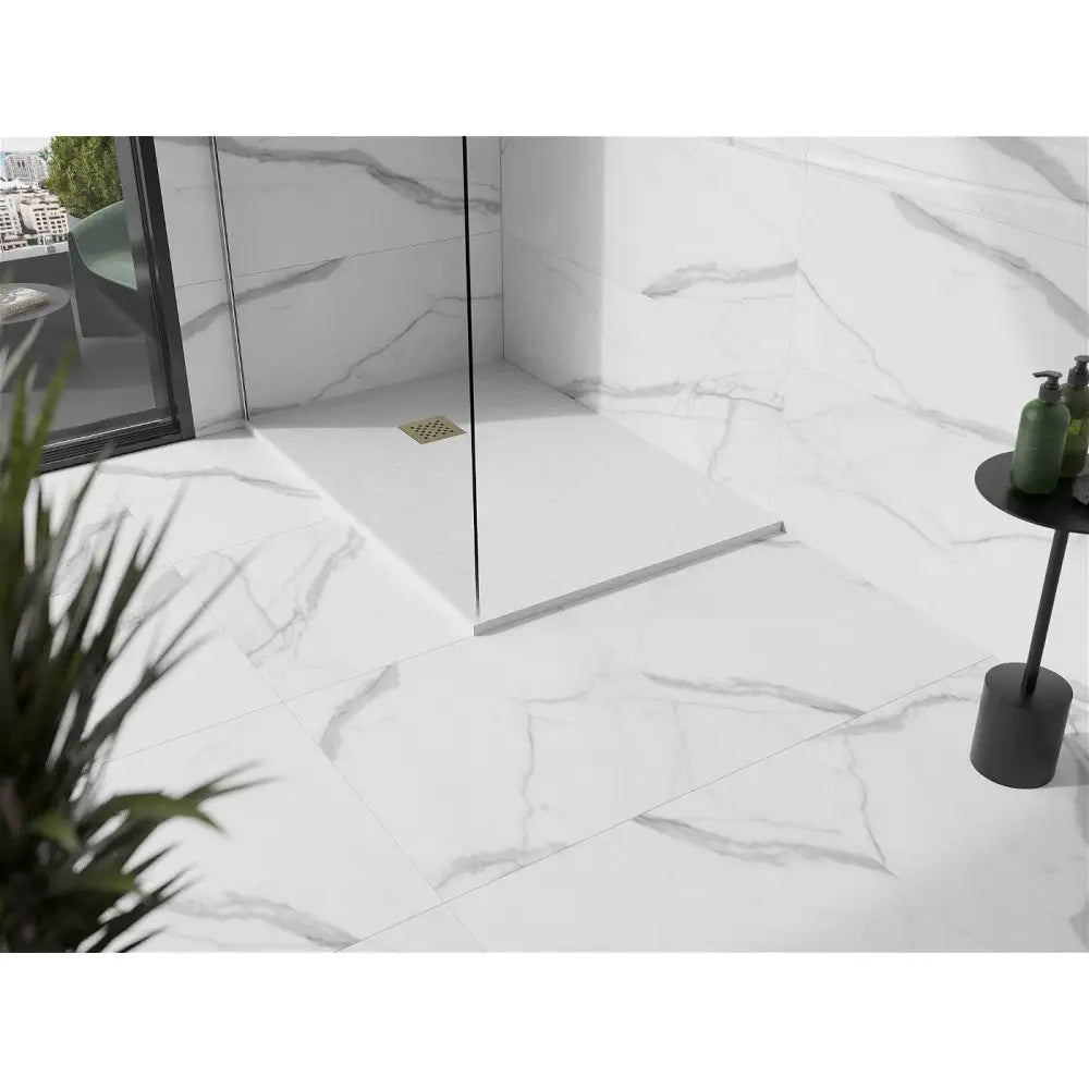 Stone + Kompositt Dusjbunn Kvadratisk 120x100 Cm Hvit med Gulldeksel - 44101012-g