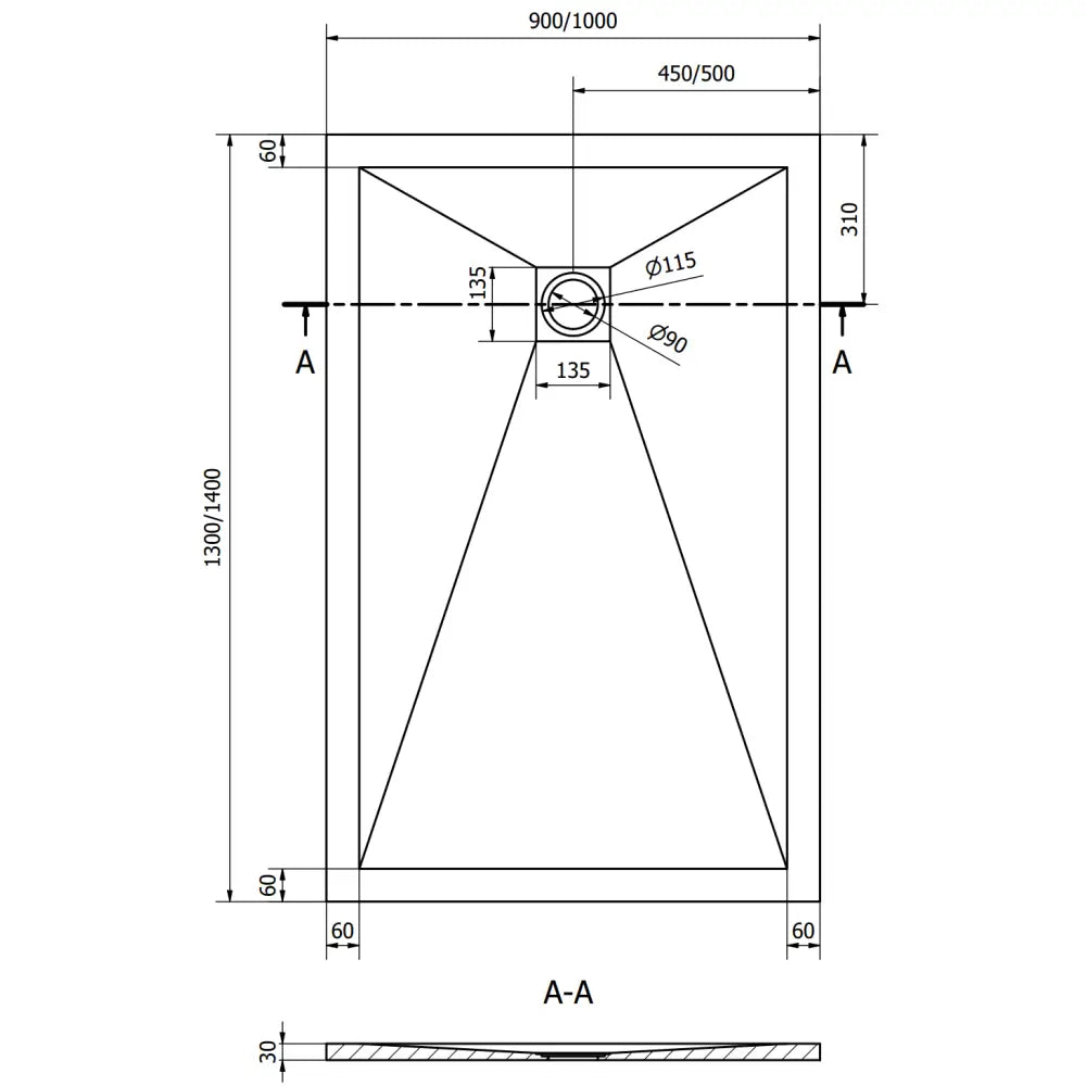 Stone + Kompositt Dusjbunn Rektangulær 140x90 Cm Hvit med Gulldeksel - 44109014-g