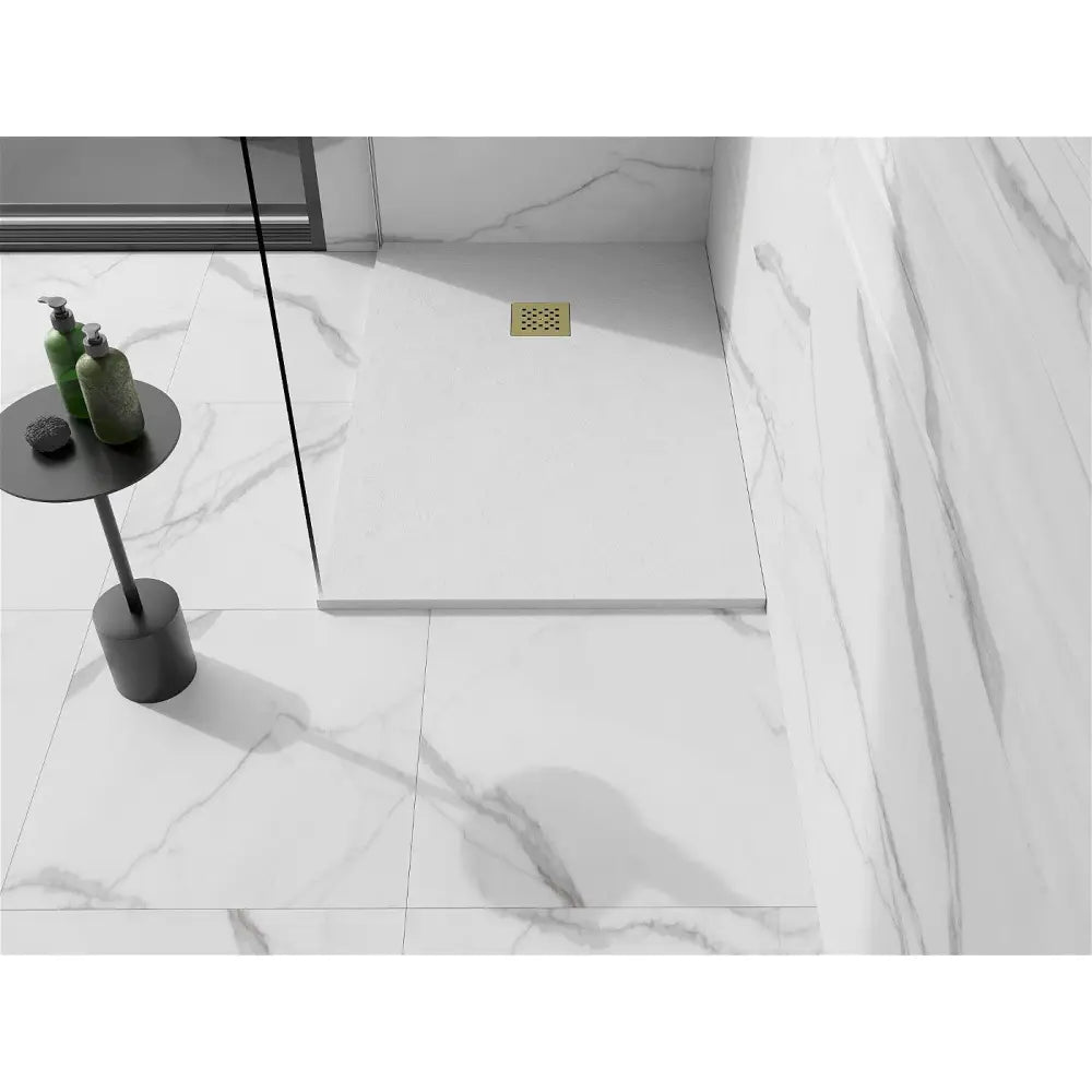 Stone + Kompositt Dusjbunn Rektangulær 80x70 Cm Hvit med Gulldeksel - 44107080-g
