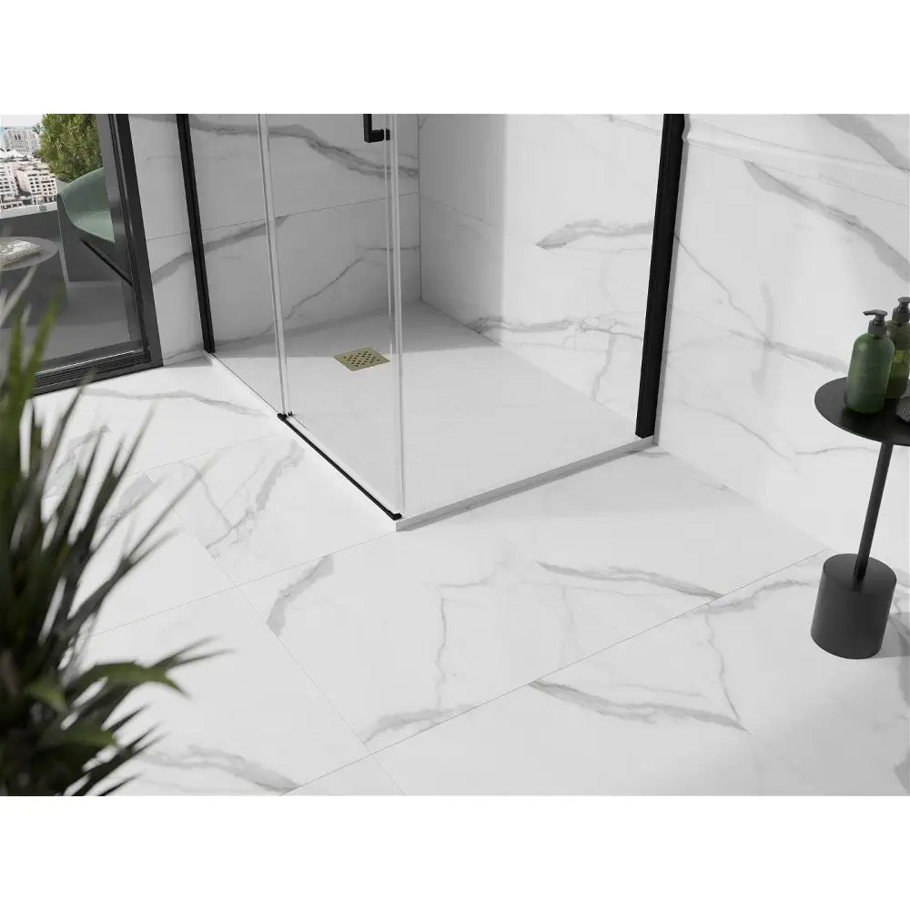 Stone + Kompositt Dusjbunn Rektangulær 80x70 Cm Hvit med Gulldeksel - 44107080-g
