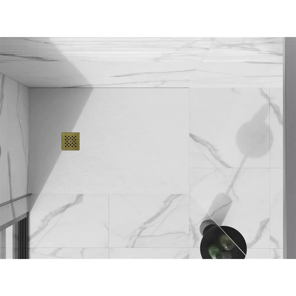 Stone + Kompositt Dusjbunn Rektangulær 80x70 Cm Hvit med Gulldeksel - 44107080-g