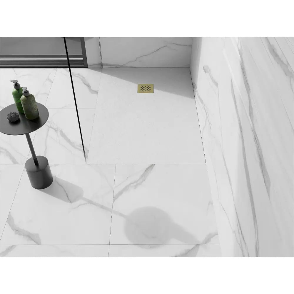 Stone + Kompositt Dusjbunn Rektangulær 90x70 Cm Hvit med Gulldeksel - 44107090-g