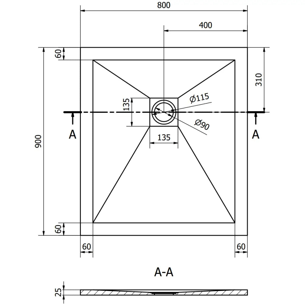 Stone + Kompositt Dusjbunn Rektangulær 90x80 Cm Svart med Svart Deksel - 44708090-b