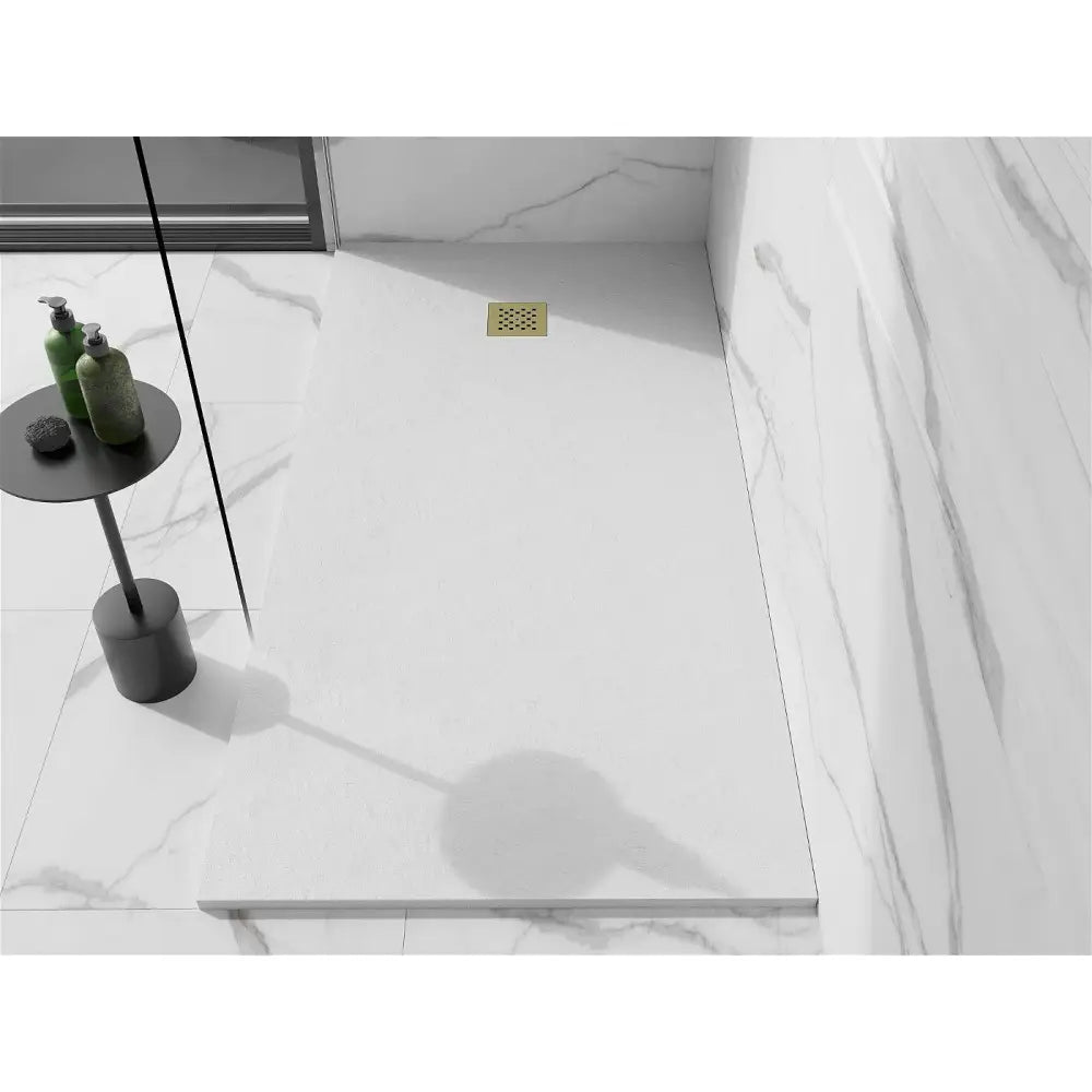 Stone + Kompositt Kvadratisk Dusjbunn 180x100 Cm Hvit med Gulldeksel - 44101018-g