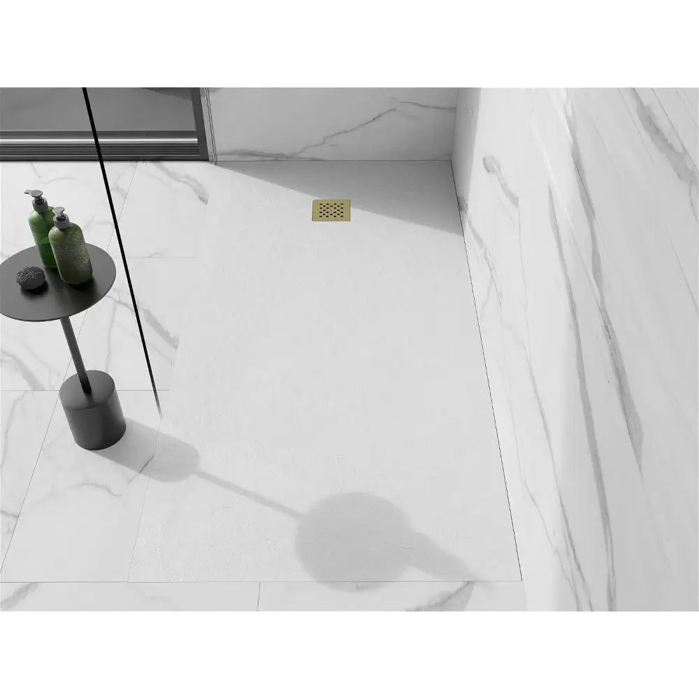 Stone + Kompositt Kvadratisk Dusjbunn 180x100 Cm Hvit med Gulldeksel - 44101018-g