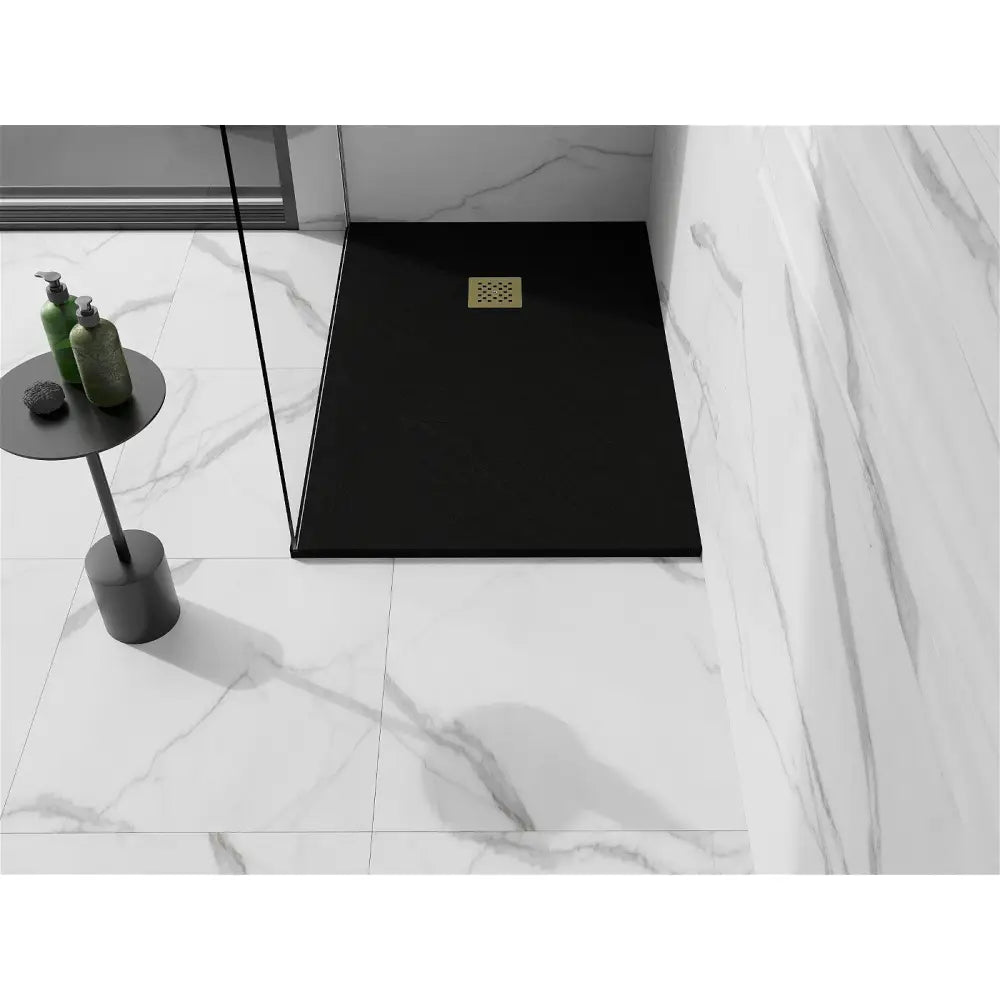 Stone + Kompositt Rektangulært Dusjbrett 120x100 Cm Svart med Gullbekledning - 44701012-g