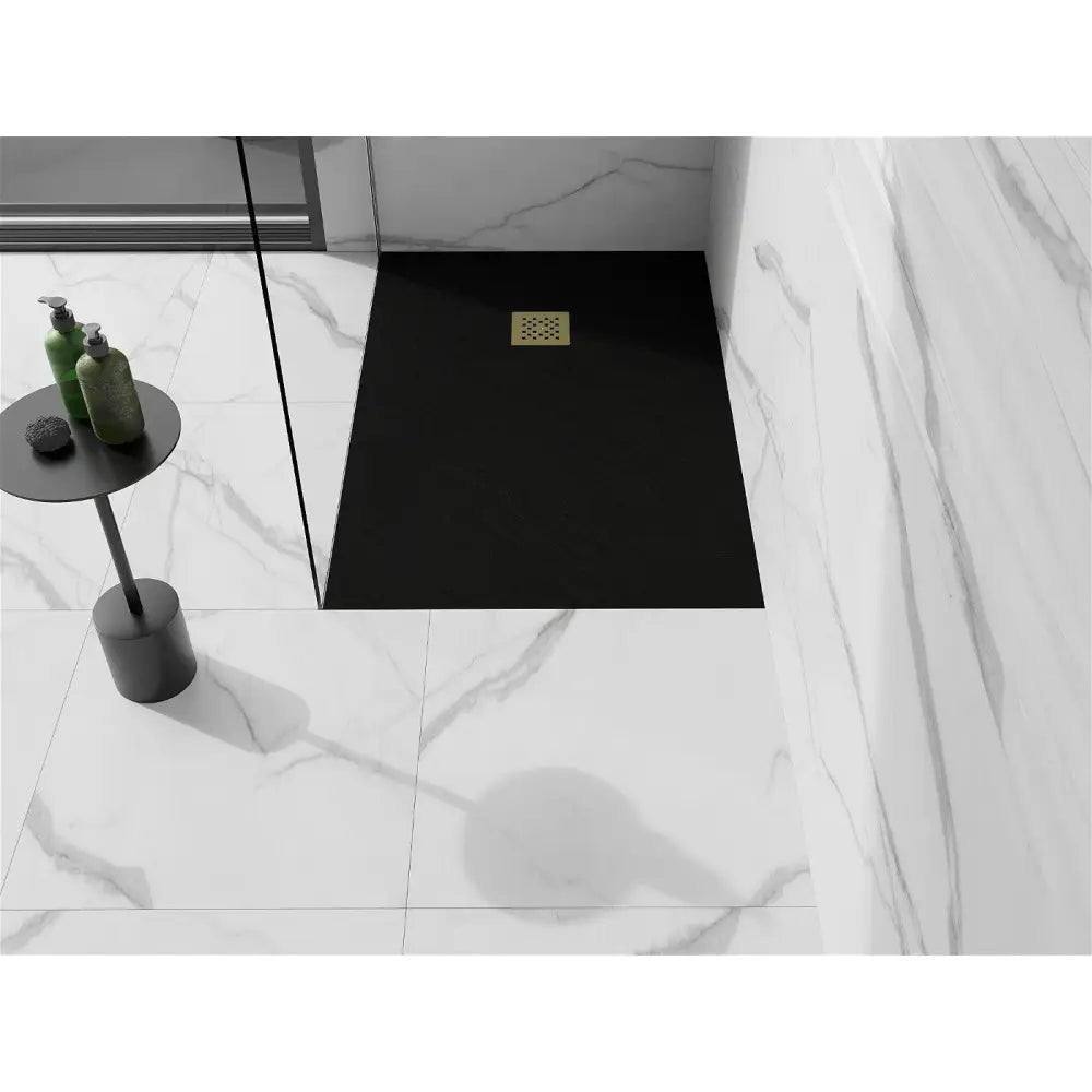 Stone + Kompositt Rektangulært Dusjbrett 120x100 Cm Svart med Gullbekledning - 44701012-g