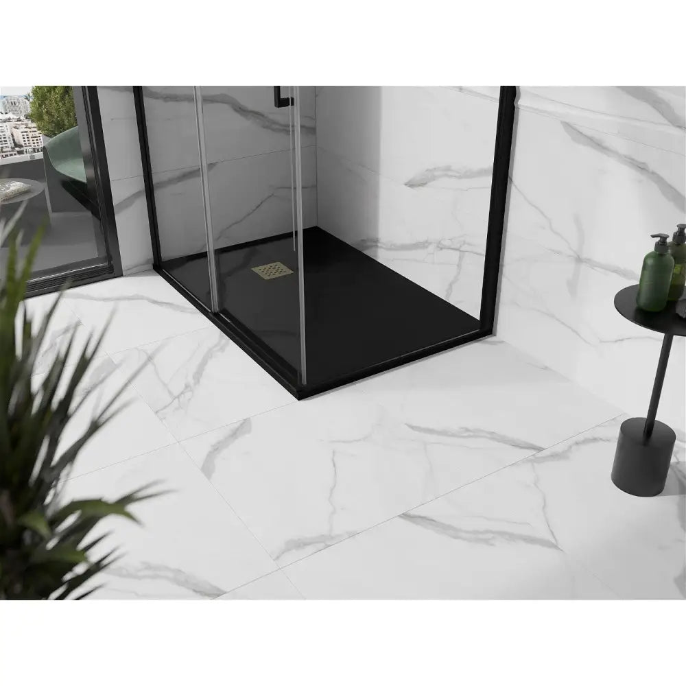 Stone + Kompositt Rektangulært Dusjbrett 120x100 Cm Svart med Gullbekledning - 44701012-g