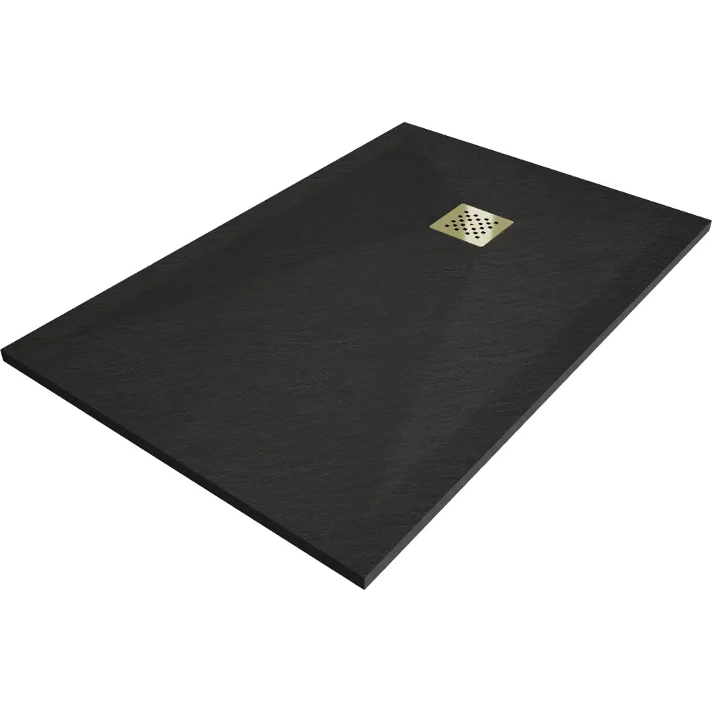 Stone + Kompositt Rektangulært Dusjbrett 120x100 Cm Svart med Gullbekledning - 44701012-g