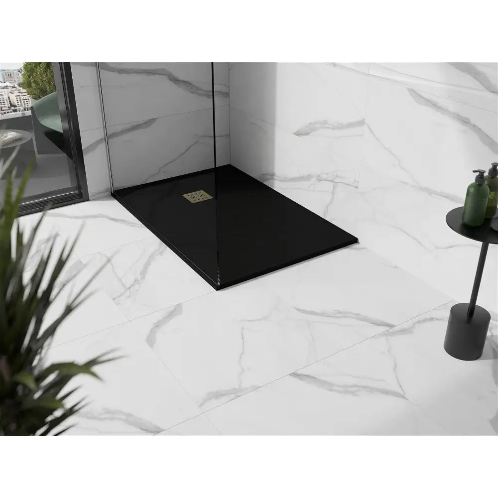 Stone + Kompositt Rektangulært Dusjbrett 120x100 Cm Svart med Gullbekledning - 44701012-g