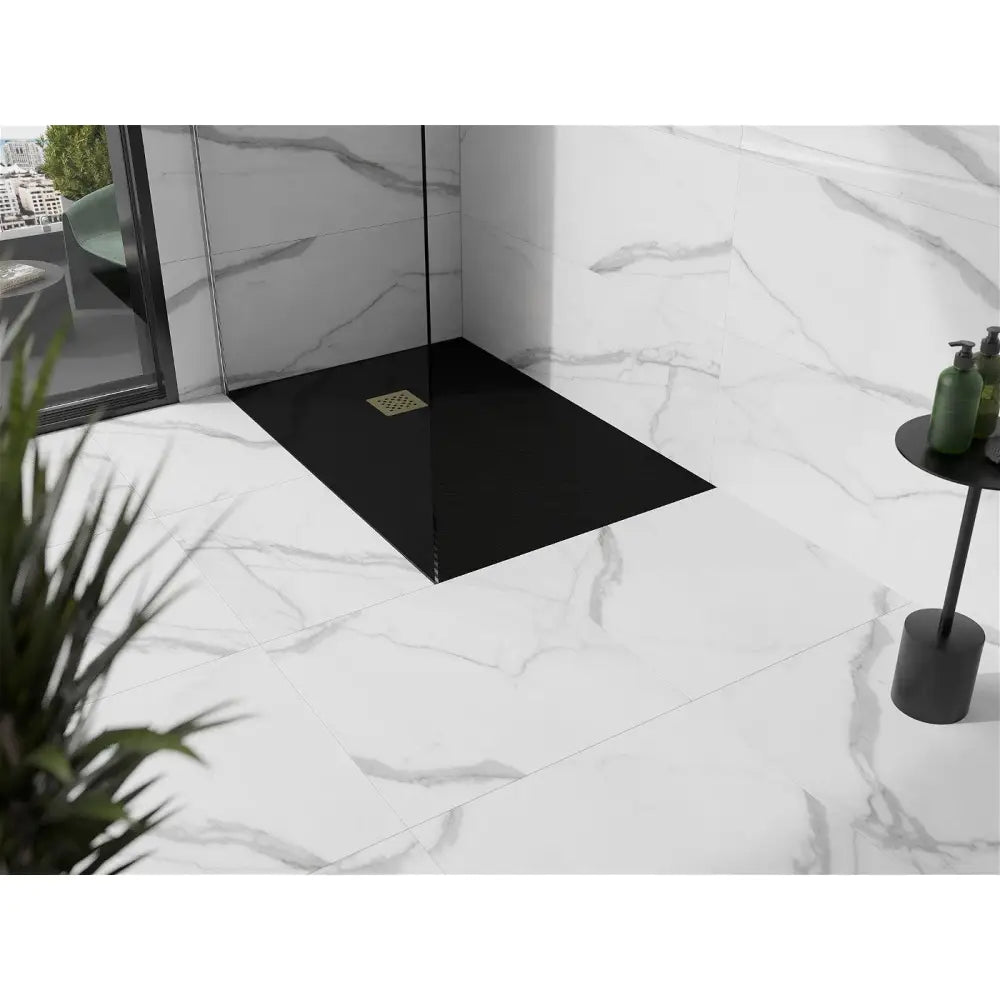 Stone + Kompositt Rektangulært Dusjbrett 120x100 Cm Svart med Gullbekledning - 44701012-g