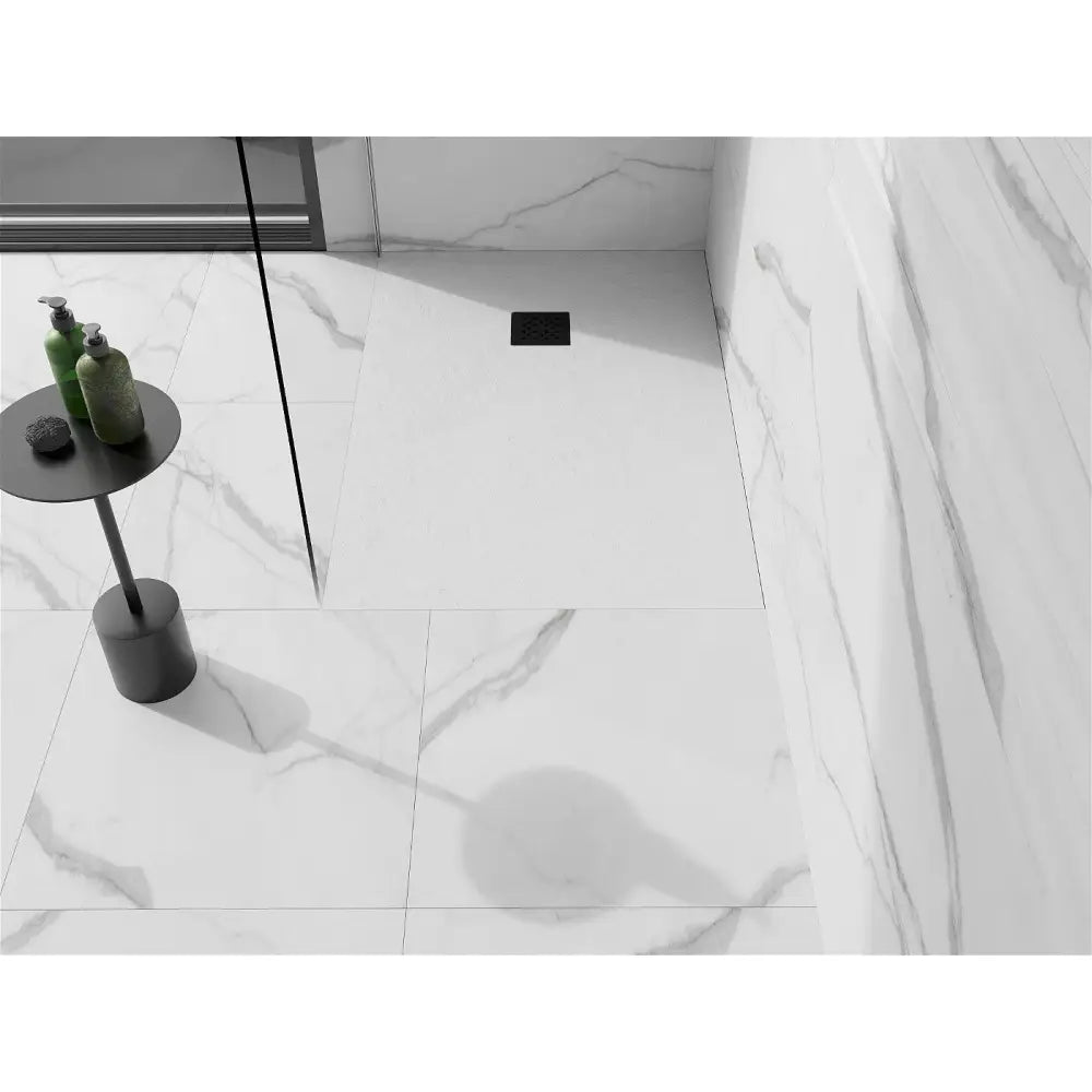 Stone + Kompositt Rektangulært Dusjbrett 140x70 Cm Hvitt med Svart Deksel - 44107014-b