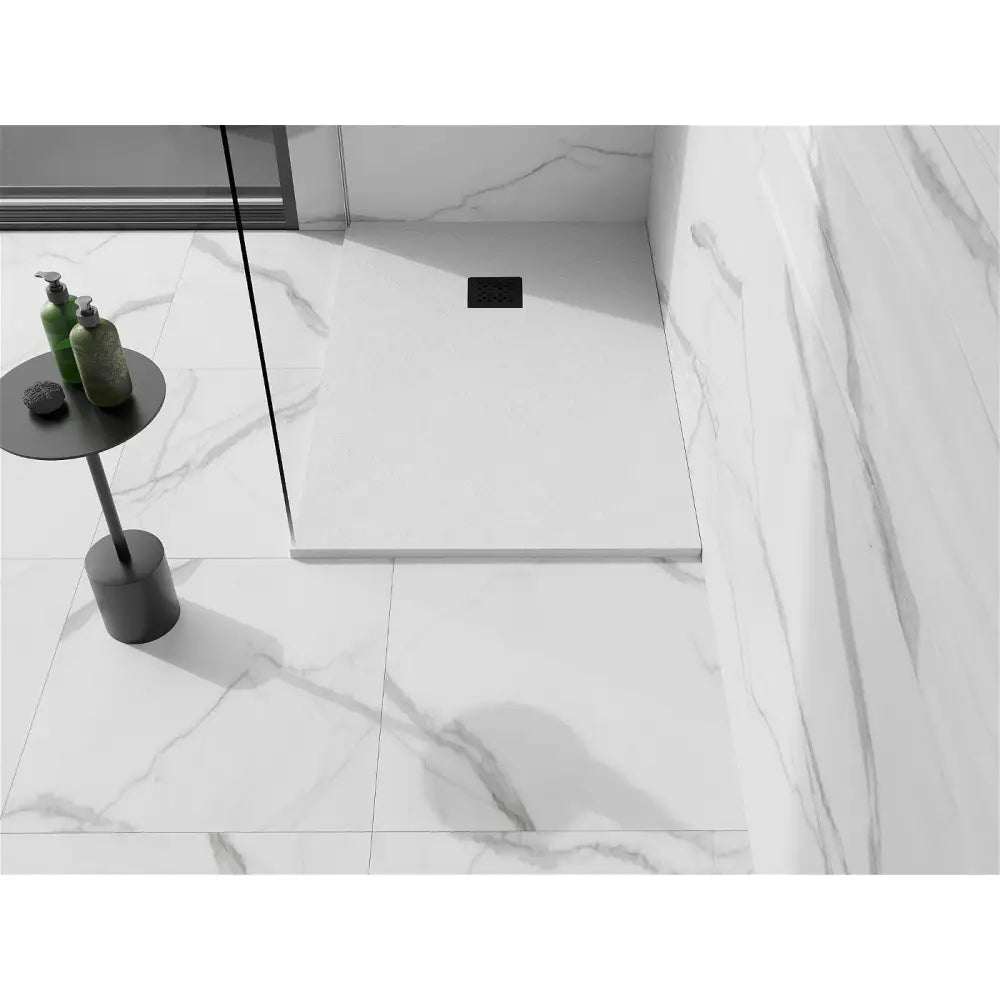 Stone + Kompositt Rektangulært Dusjbrett 140x70 Cm Hvitt med Svart Deksel - 44107014-b