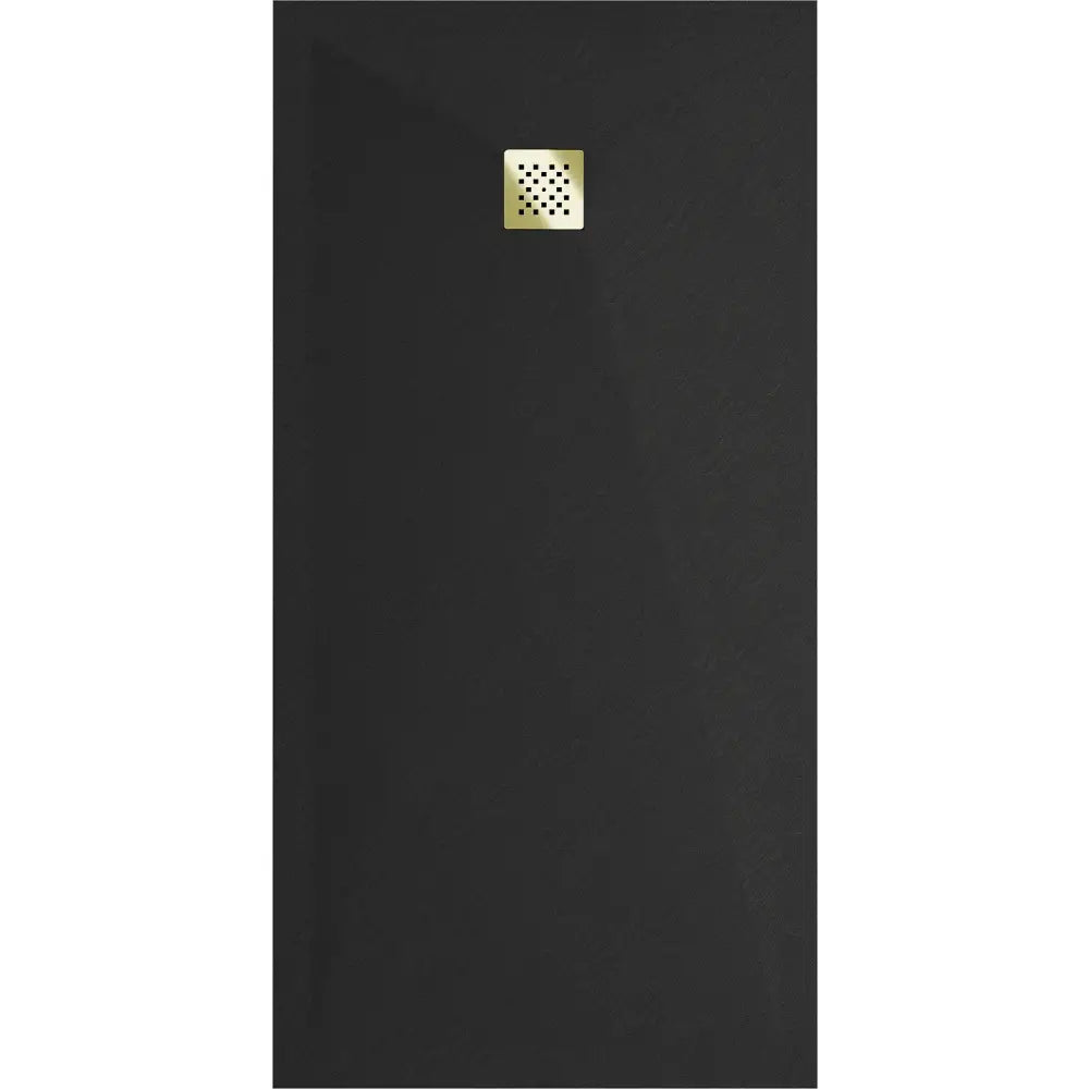Stone + Kompositt Rektangulært Dusjbrett 180x70 Cm Svart med Gullfarge Deksel - 44707018-g