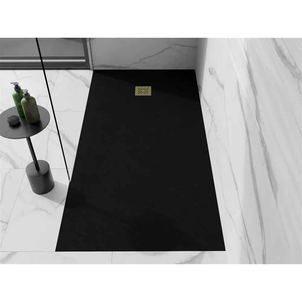 Stone + Kompositt Rektangulært Dusjbrett 180x70 Cm Svart med Gullfarge Deksel - 44707018-g