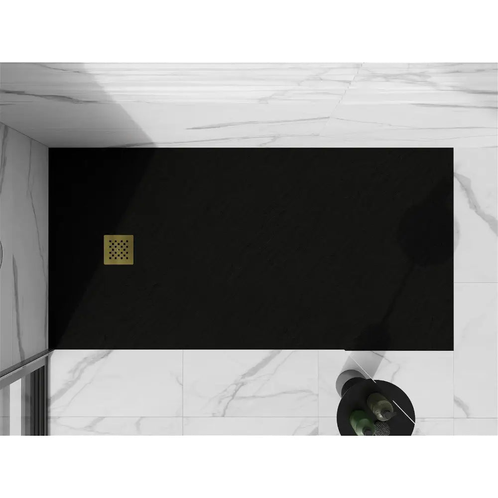 Stone + Kompositt Rektangulært Dusjbrett 180x70 Cm Svart med Gullfarge Deksel - 44707018-g