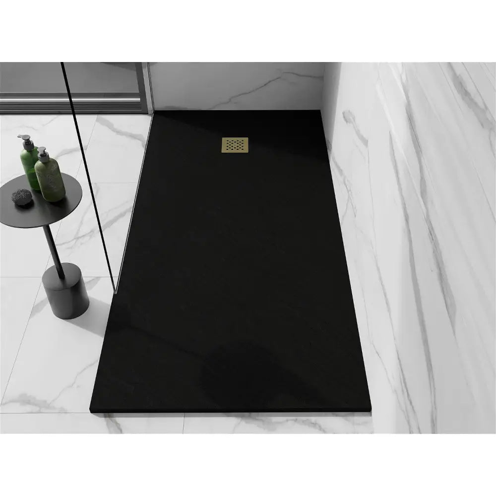 Stone + Kompositt Rektangulært Dusjbrett 180x70 Cm Svart med Gullfarge Deksel - 44707018-g