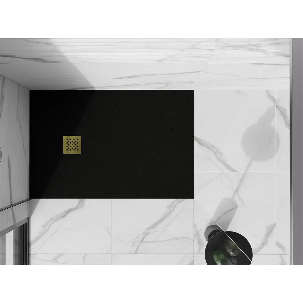 Stone + Rektangulær Kompositt Dusjbunn 140x80 Cm Svart med Gulldeksel - 44708014-g