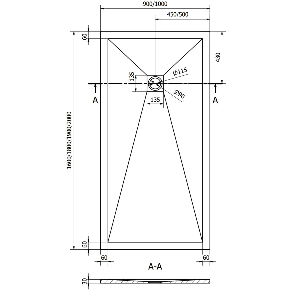 Stone + Rektangulær Kompositt Dusjbunn 200x90 Cm Hvit med Hvit Deksel - 44109020-w