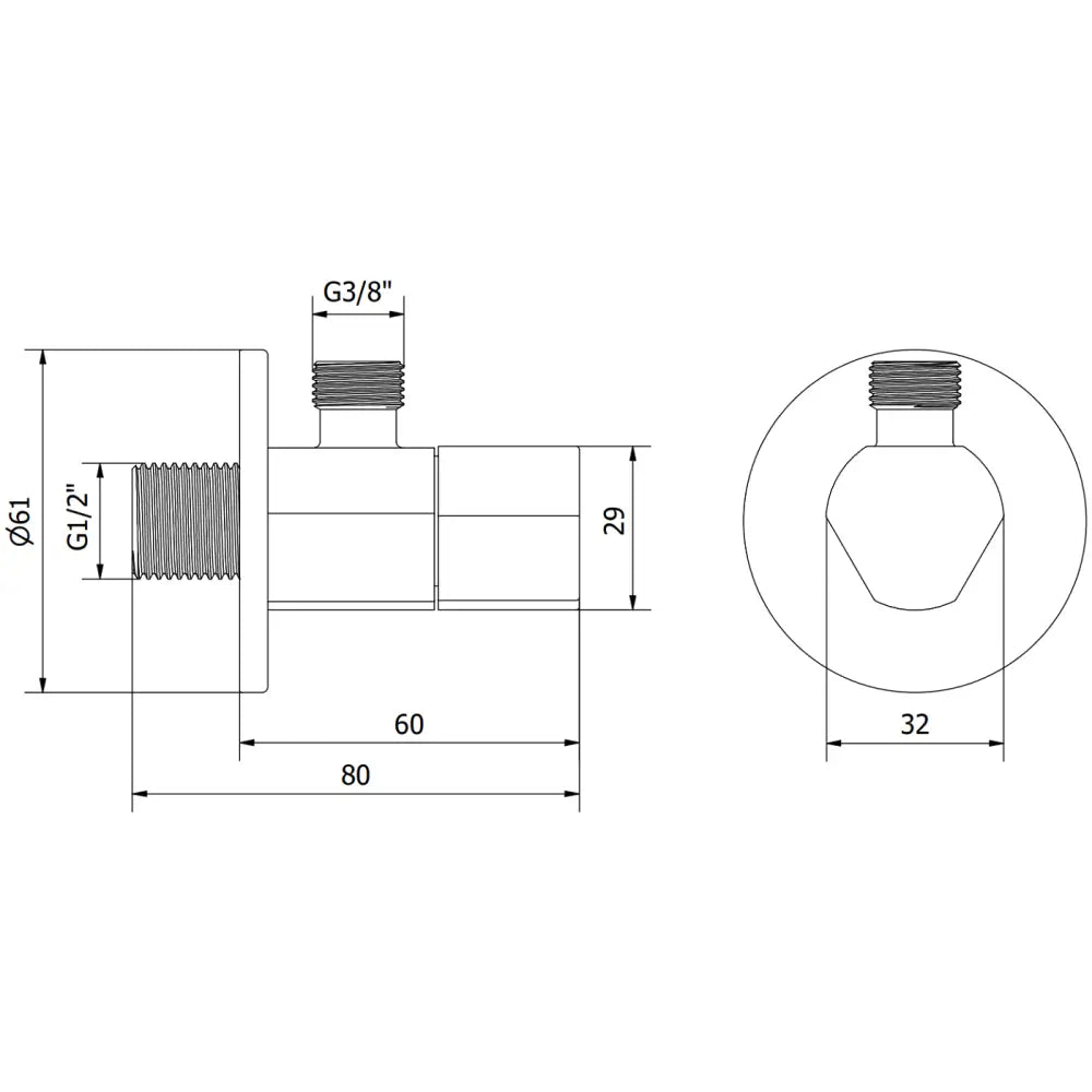 t Hjørneventil for Batteri 1/2’’x3/8’’ Krom - 79973