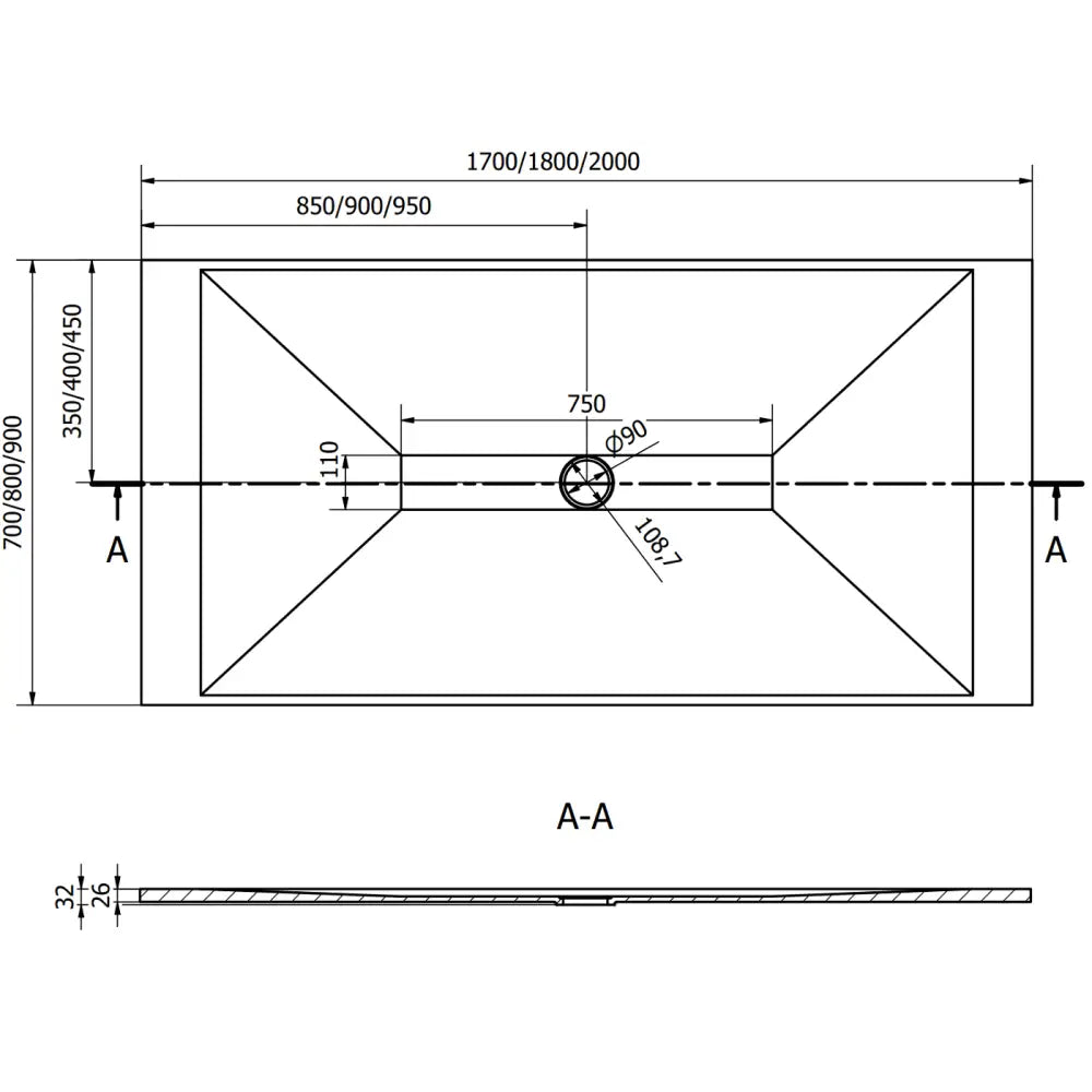 Toro Rektangulært Smc Dusjbrett 170x80 Cm Hvit med Svart Deksel - 43108017-b