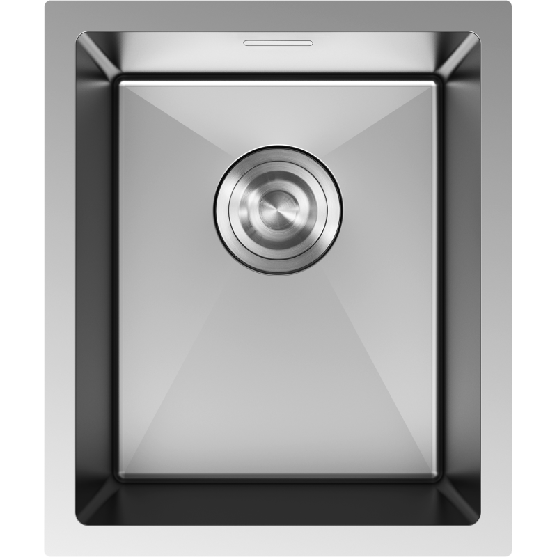 Stålvask Mexen Trixo 370 x 440 mm sett ovenfra med sentrert avløp og minimalistisk design.