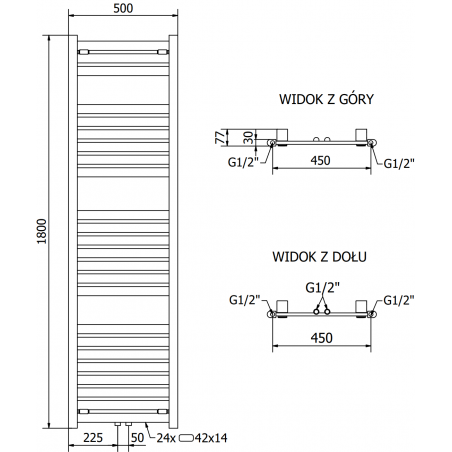 Håndkletørker Uran 1800 x 500 mm, 900 W, Krom