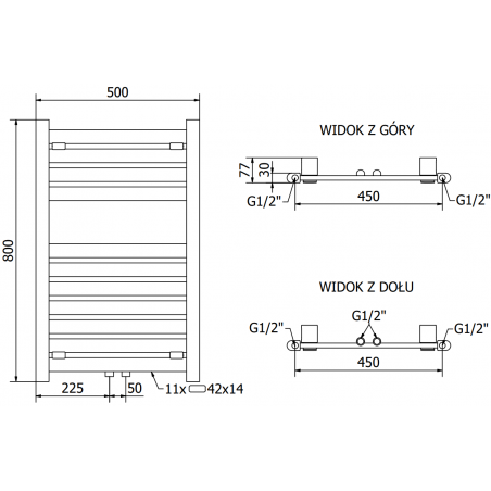 Håndkletørker Uran 800 x 500 mm, 300 W, Krom