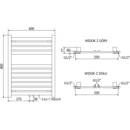 Håndkletørker Uran 800 x 600 mm, 300 W, Krom