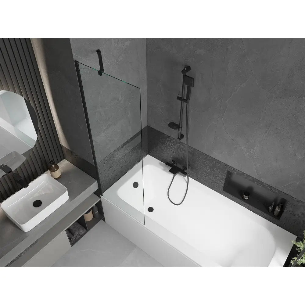 Vega Rektangulært Badekar 150x70 Cm med Kabinett og Enkeltdørs 60 Cm Skjerm Gjennomsiktig Svart - 550115070x