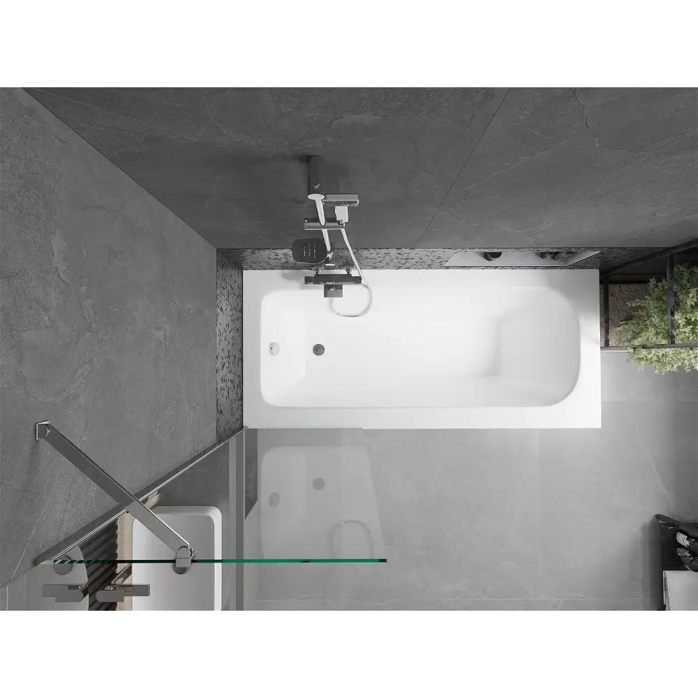 Vega Rektangulært Badekar 150x70 Cm med Kabinett og Enkeltfløyet 60 Cm Dusjvegg Gjennomsiktig Krom - 550115070x