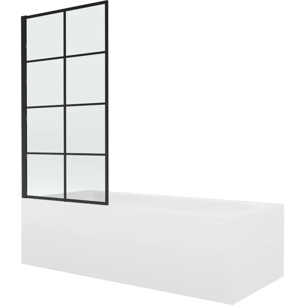 Vega Rektangulært Badekar 150x70 Cm med Kabinett og Enkeltfløyels Skjerm 80 Cm Svart Mønster Fix - 550115070x