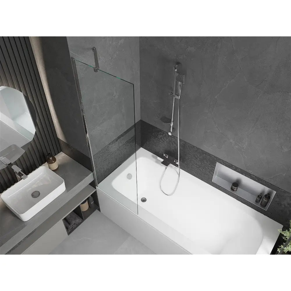 Vega Rektangulært Badekar 150x70 Cm med Kabinett og Enkeltfløyet 60 Cm Dusjvegg Gjennomsiktig Krom - 550115070x
