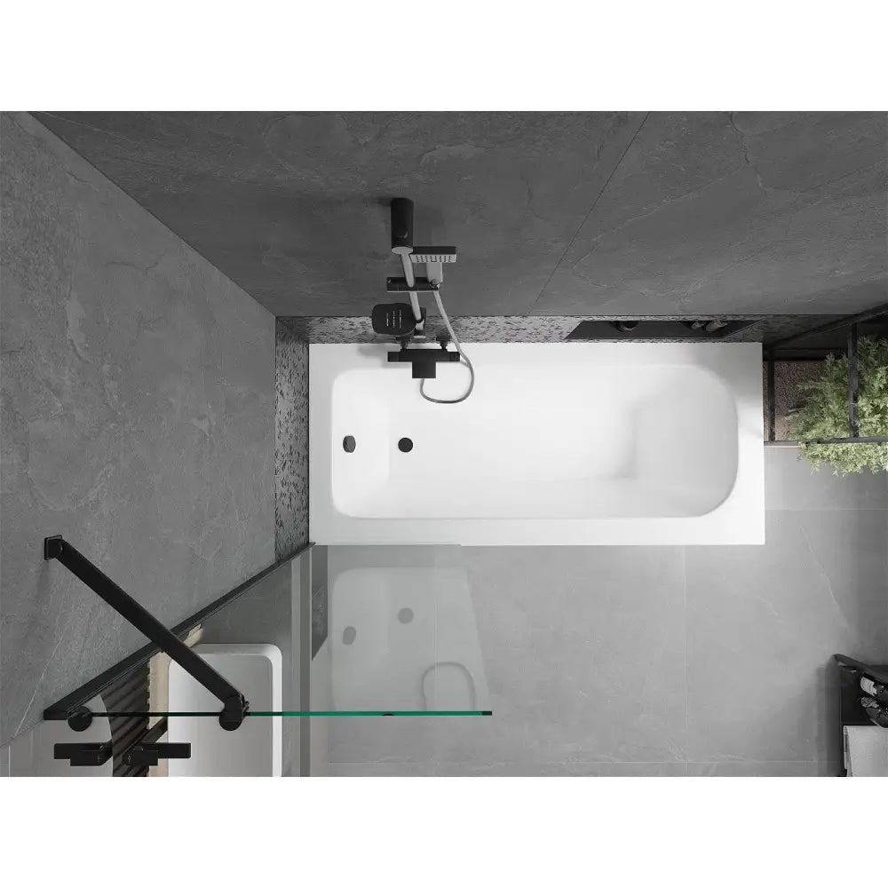 Vega Rektangulært Badekar 150x70 Cm med Kabinett og Enkeltdørs 60 Cm Skjerm Gjennomsiktig Svart - 550115070x