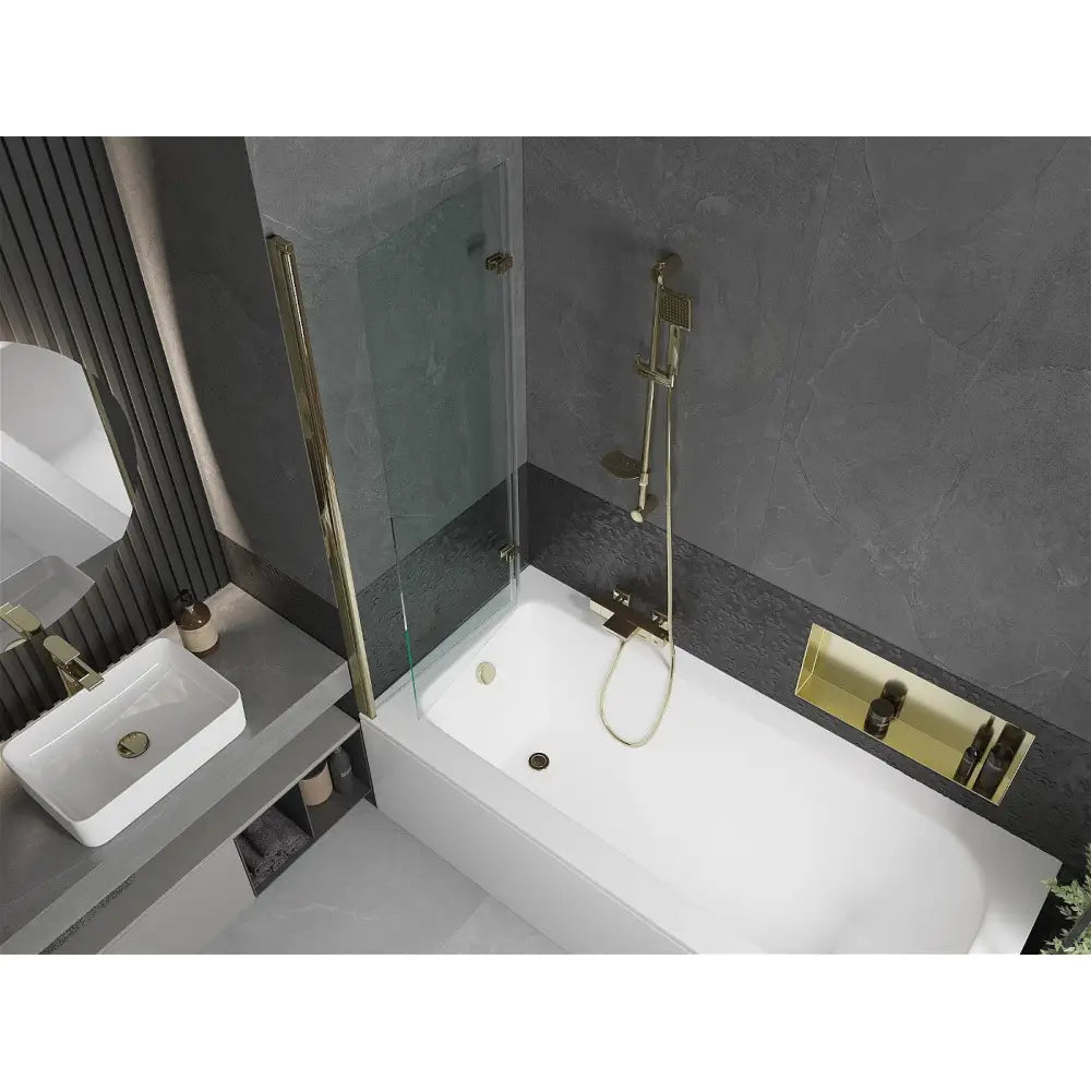 Vega Rektangulært Badekar 150x70 Cm med Kabinett og 2-delt Dusjvegg 120 Cm Gjennomsiktig Gull - 550115070x