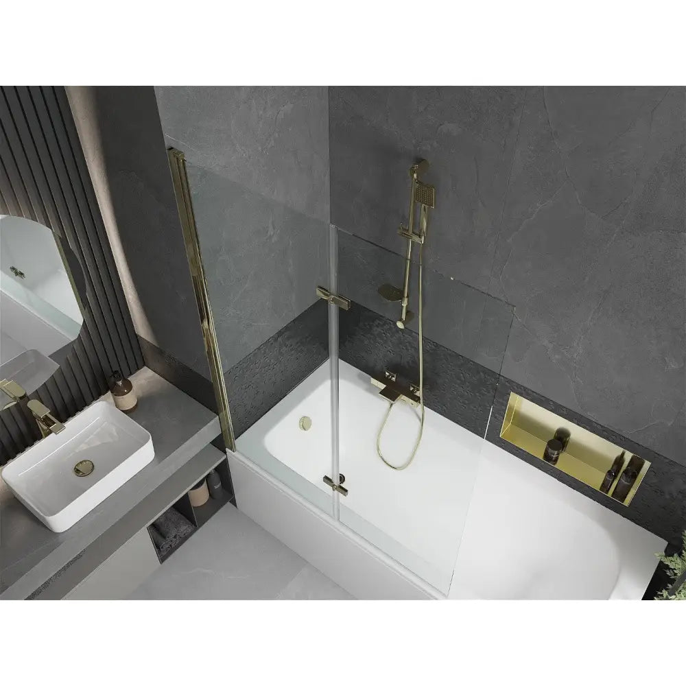 Vega Rektangulært Badekar 150x70 Cm med Kabinett og 2-delt Dusjvegg 120 Cm Gjennomsiktig Gull - 550115070x
