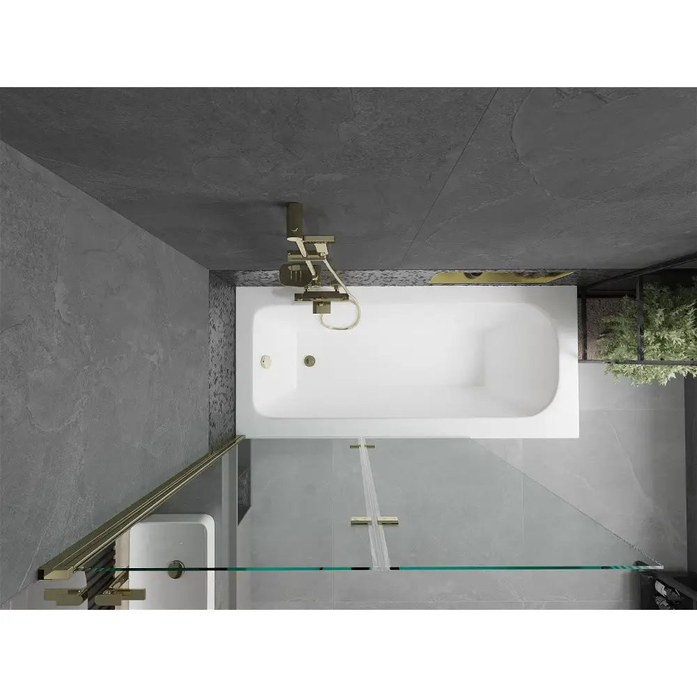 Vega Rektangulært Badekar 150x70 Cm med Kabinett og 2-delt Dusjvegg 120 Cm Gjennomsiktig Gull - 550115070x
