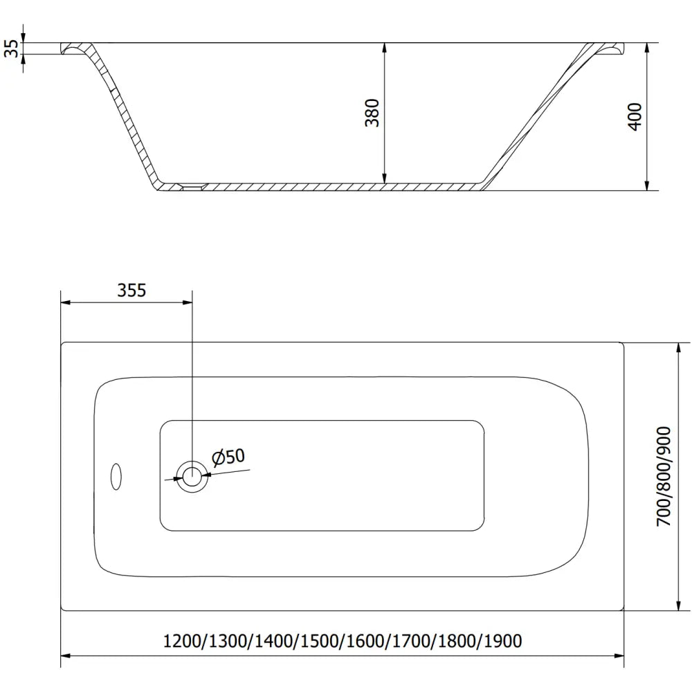 Vega Rektangulært Badekar 150x70 Cm med Kabinett og 2-delt Dusjvegg 80 Cm Gjennomsiktig Svart - 550115070x