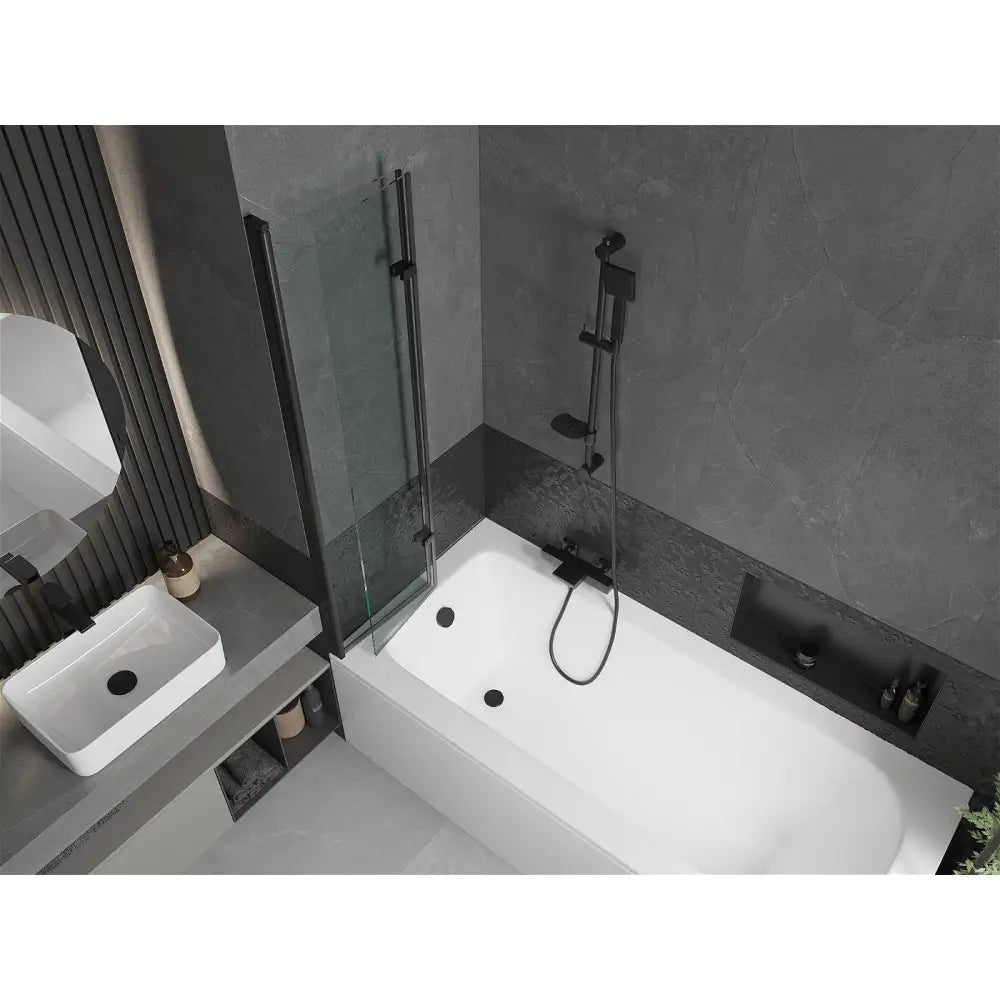 Vega Rektangulært Badekar 150x70 Cm med Kabinett og 2-delt Dusjvegg 80 Cm Gjennomsiktig Svart - 550115070x