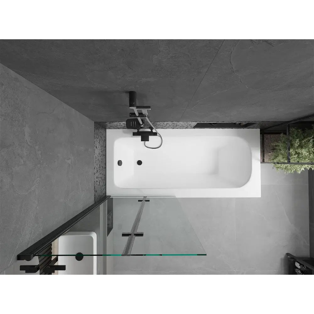 Vega Rektangulært Badekar 150x70 Cm med Kabinett og 2-delt Dusjvegg 80 Cm Gjennomsiktig Svart - 550115070x
