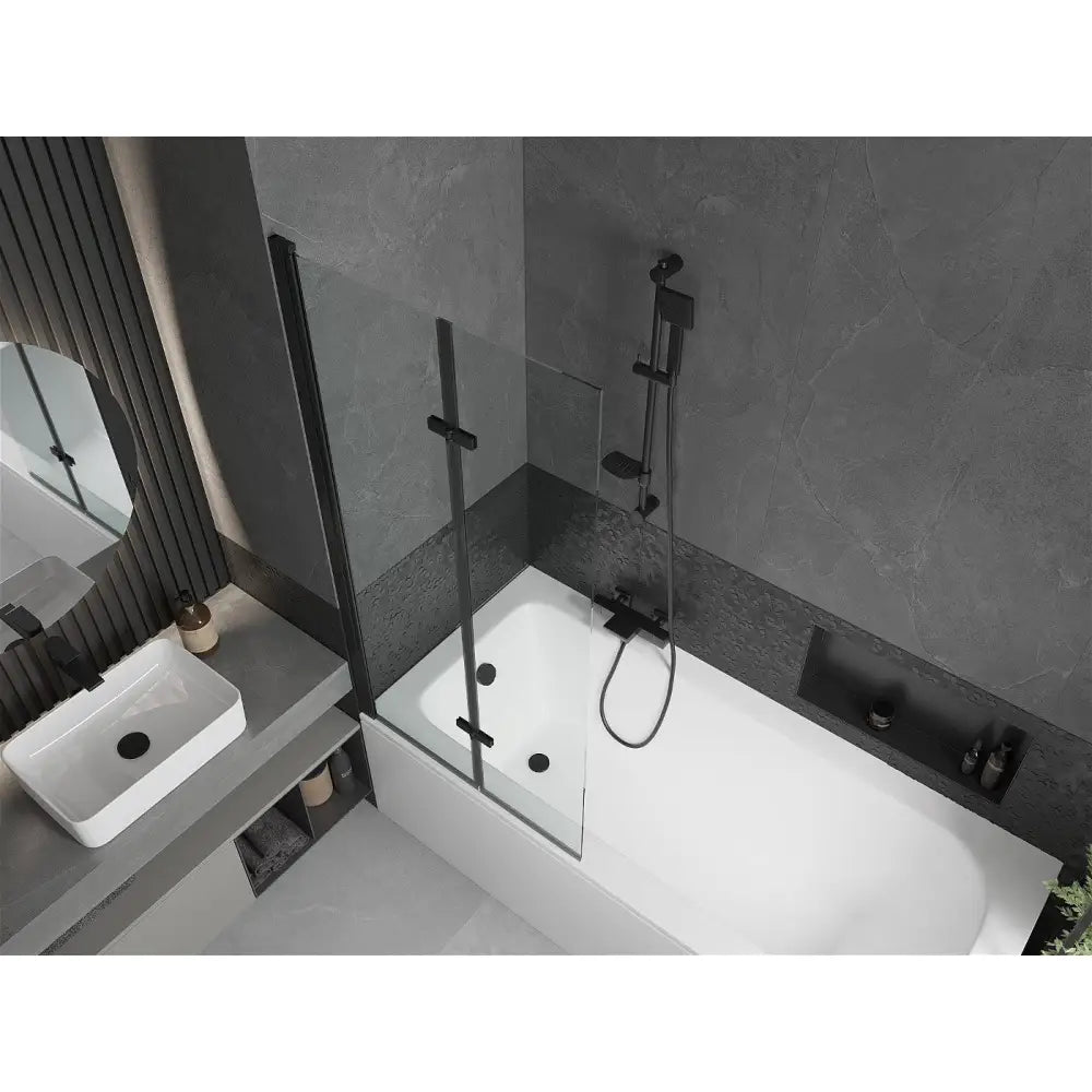 Vega Rektangulært Badekar 150x70 Cm med Kabinett og 2-delt Dusjvegg 80 Cm Gjennomsiktig Svart - 550115070x