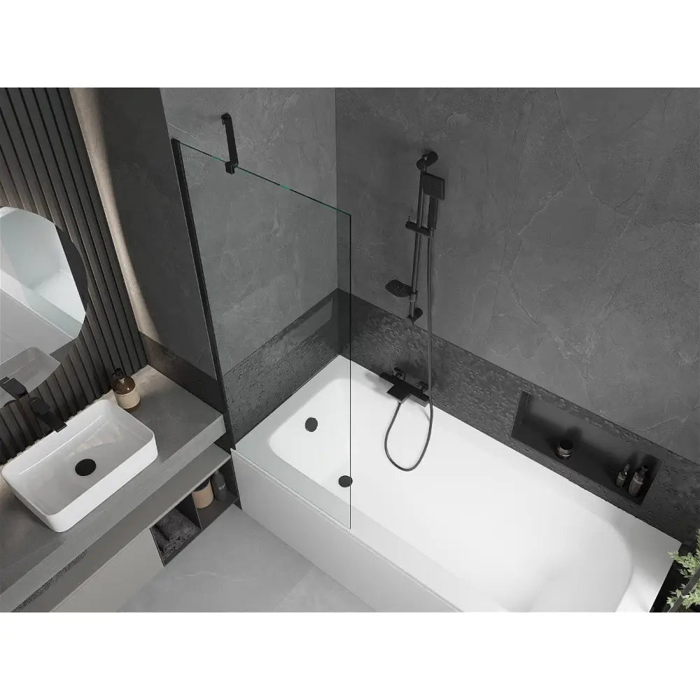 Vega Rektangulært Badekar 150x70 Cm med Kabinett og Enfløyet 70 Cm Dusjdør Gjennomsiktig Svart - 550115070x