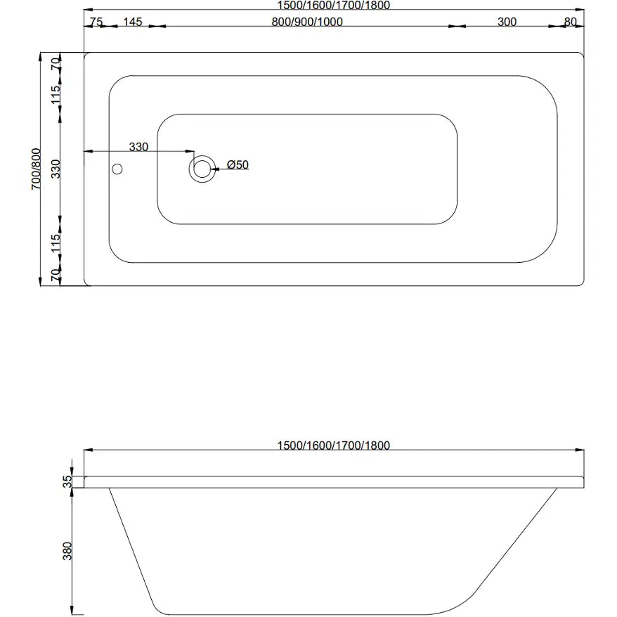 Vega Rektangulært Badekar 150x70 Cm med Kabinett og Enkeldørs Dusjvegg 100 Cm Gjennomsiktig Svart - 550115070x