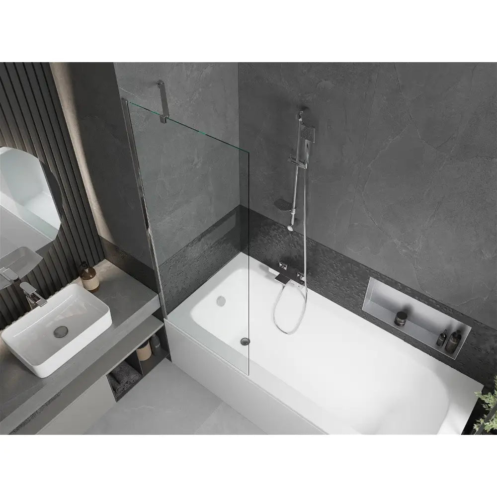 Vega Rektangulært Badekar 160x70 Cm med Kabinett og 1-dørs Dusjvegg 70 Cm Gjennomsiktig Krom - 550116070x